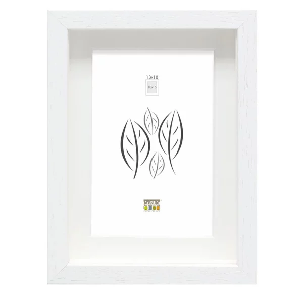 Cadre en bois Hugo avec baguette d'espacement et passe-partout 13x18 cm | blanc | verre standard (2 mm)