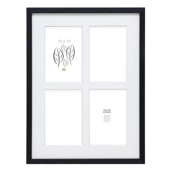 Cadre multi photos Hugo pour 4 photos 10x15 cm 10x15 cm | noir | verre standard (2 mm)