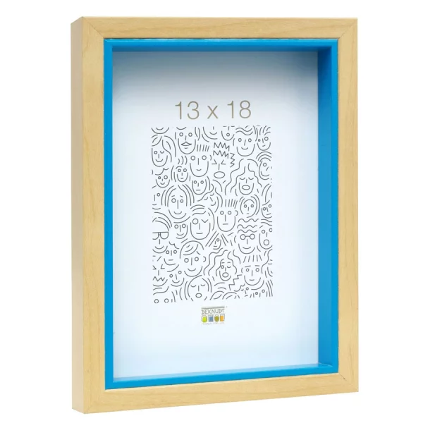 Cadre en bois Peer 20x30 cm | naturel avec bord intérieur bleu | verre standard (2 mm)