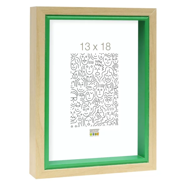 Cadre en bois Peer 20x30 cm | naturel avec bord intérieur vert | verre standard (2 mm)