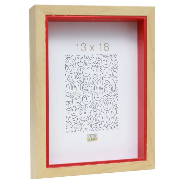 Cadre en bois Peer 10x15 cm | nature avec bord intérieur rouge | verre standard (2 mm)