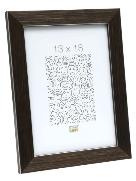 Kunststoff Bilderrahmen Lucas 20x30 cm | Braun mit Silberkante | Normalglas (2 mm)