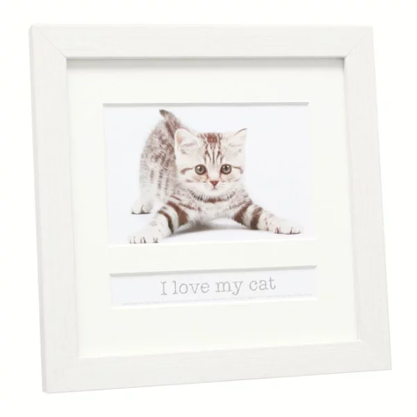 Fotorahmen mit Textfach I love my cat 10x15 cm | Weiß | Normalglas (2 mm)