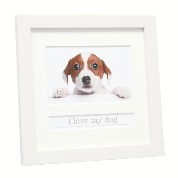 Fotorahmen mit Textfach I love my dog 10x15 cm | Weiß | Normalglas (2 mm)