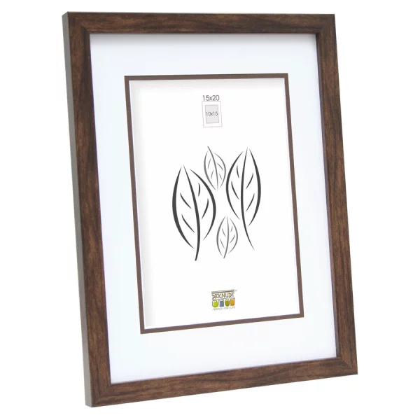 Cadre en bois David avec passe-partout 15x20 cm (10x15 cm) | brun | verre standard (2 mm)