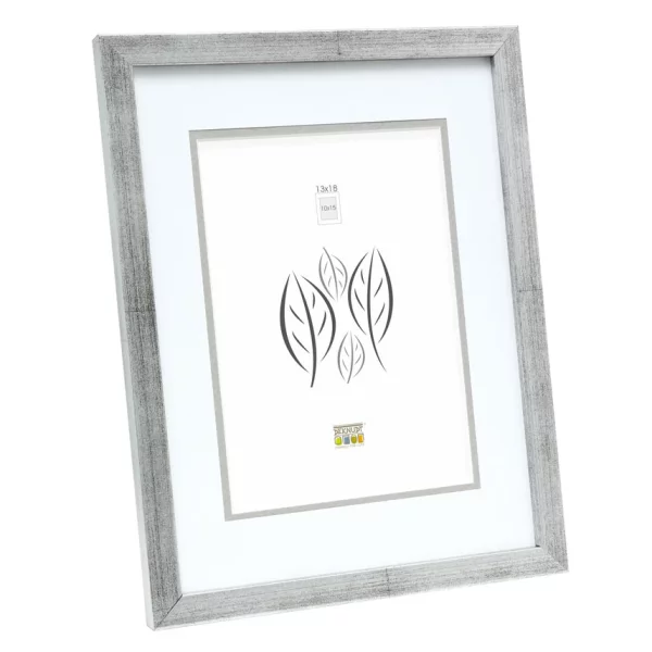 Cadre en bois David avec passe-partout 15x20 cm (10x15 cm) | argent | verre standard (2 mm)