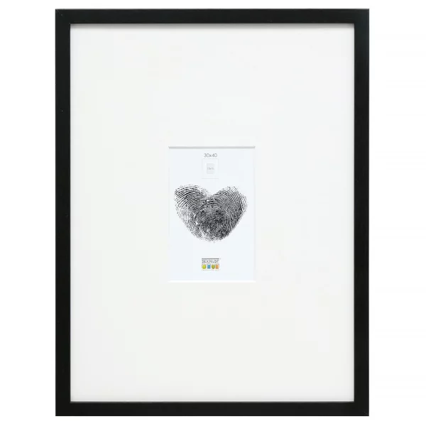 Cadre photo en bois avec passe-partout large 30x40 cm (10x15 cm) | noir | verre standard (2 mm)