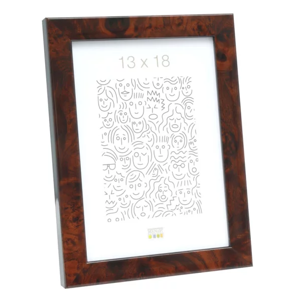 Cadre en plastique imitation loupe de bois 10x15 cm | brun foncé | verre standard (2 mm)