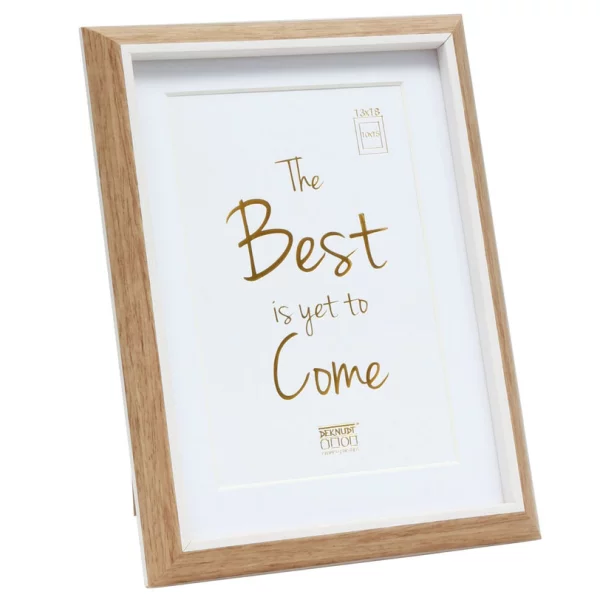 Cadre en bois Linda avec passe-partout 13x18 cm (10x15 cm) | naturel avec blanc | verre standard (2 mm)