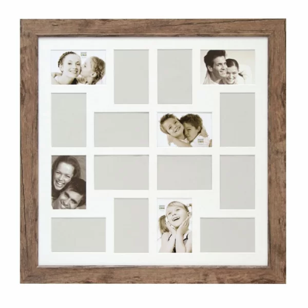 Cadre multi photos à profil large pour 16 photos 10x15 cm | brun | verre standard (2 mm)