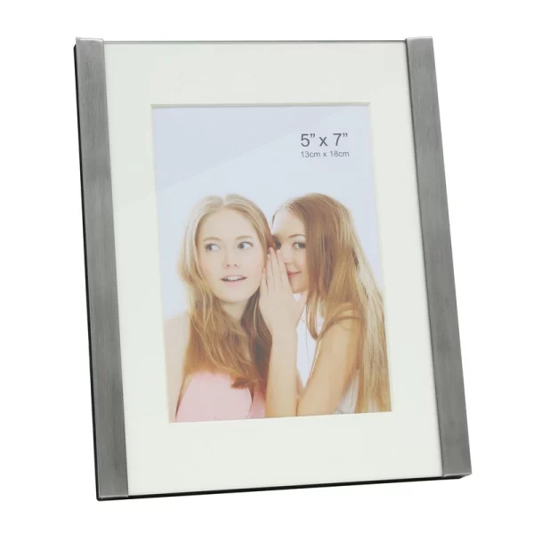 Fotorahmen mit silberner Kante und Passepartout 10x15 cm | silber matt | Normalglas (2 mm)