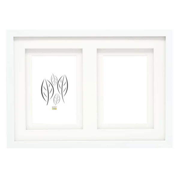 Cadre multi photos en bois Anna pour 2 images avec passe-partout double 10x15 cm | blanc | verre standard (2 mm)