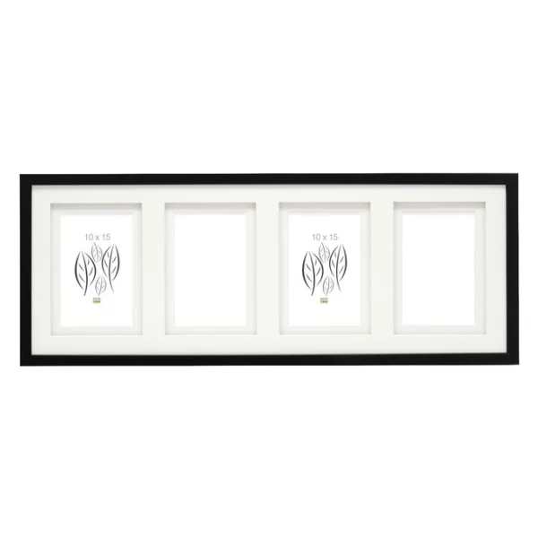 Cadre multi photos en bois Anna pour 6 photos avec passe-partout double 4x10x15 cm | noir | verre standard (2 mm)