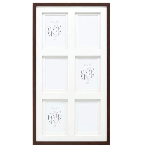 Cadre multi photos en bois Anna pour 6 photos avec passe-partout double 6x10x15 cm | brun | verre standard (2 mm)