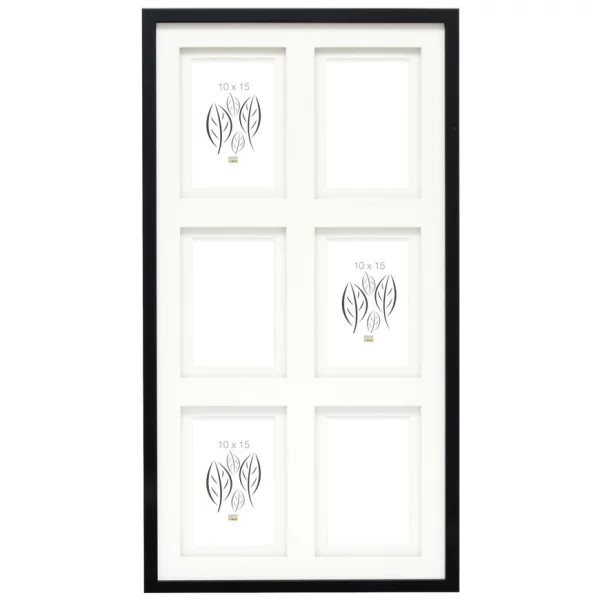 Cadre multi photos en bois Anna pour 6 photos avec passe-partout double 6x10x15 cm | noir | verre standard (2 mm)