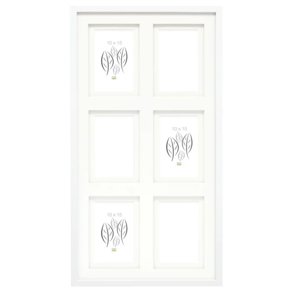 Cadre multi photos en bois Anna pour 6 photos avec passe-partout double 6x10x15 cm | blanc | verre standard (2 mm)