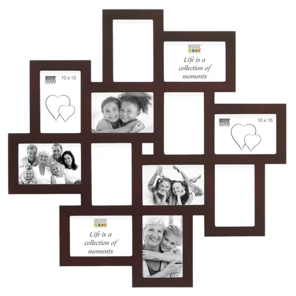 Cadre pêle-mêle Yasmine pour 12 photos 10x15 cm | brun | verre standard (2 mm)