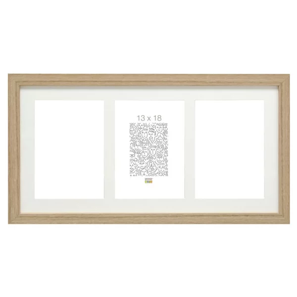 Cadre multi photos Juliette pour 3 photos 13x18 cm | naturel | verre standard (2 mm)