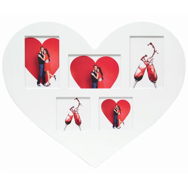Cadre multi photos Elise en forme de cœur pour 5 photos 40x50 cm | blanc | verre standard (2 mm)