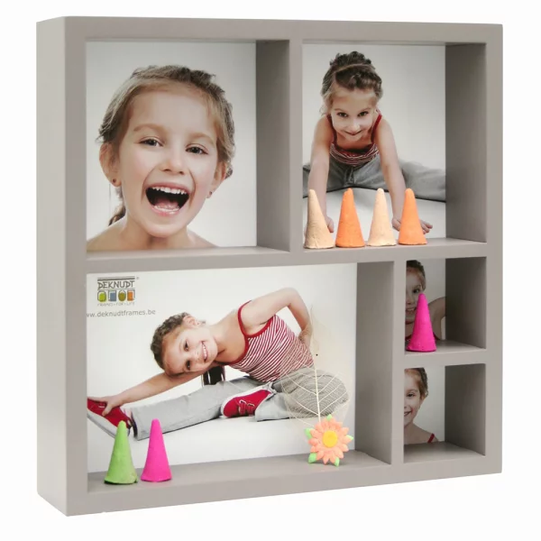 Foto Setzkasten Liam für 5 Bilder 20x20 cm | Taupe