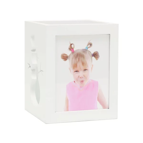 Theelichthouder 6x7 cm | wit met sneeuwpopmotief | kunstglas (2 mm)