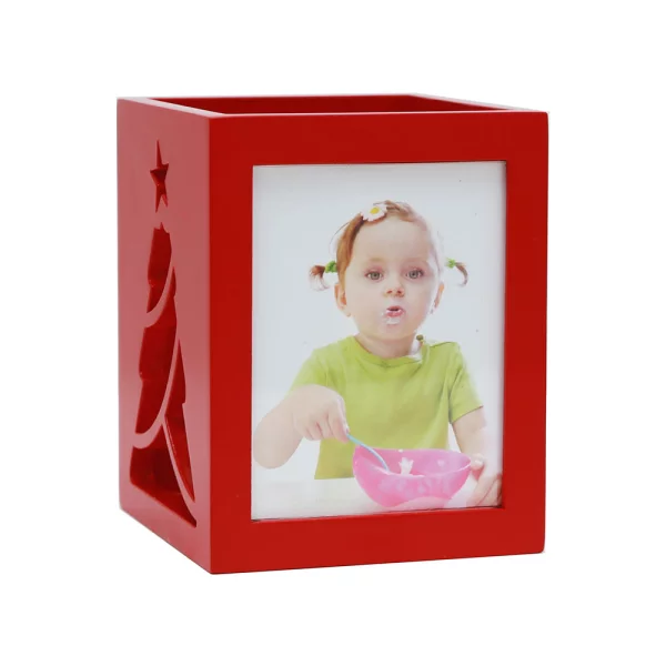 Porte-bougie 6x7 cm | rouge avec motif de sapin de noël | verre synthétique (2 mm)