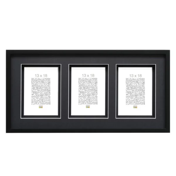 Cadre multi photos Gabriel pour 3 photos avec passe-partout double 10x15 cm | noir | verre standard (2 mm)