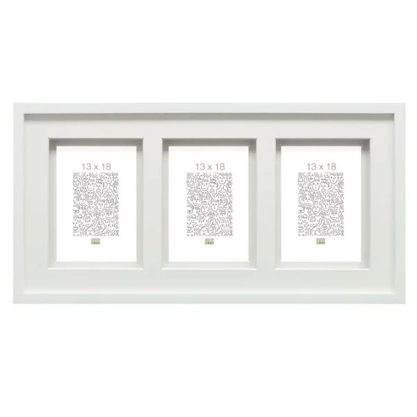 Cadre multi photos Gabriel pour 3 photos avec passe-partout double 13x18 cm | blanc | verre standard (2 mm)