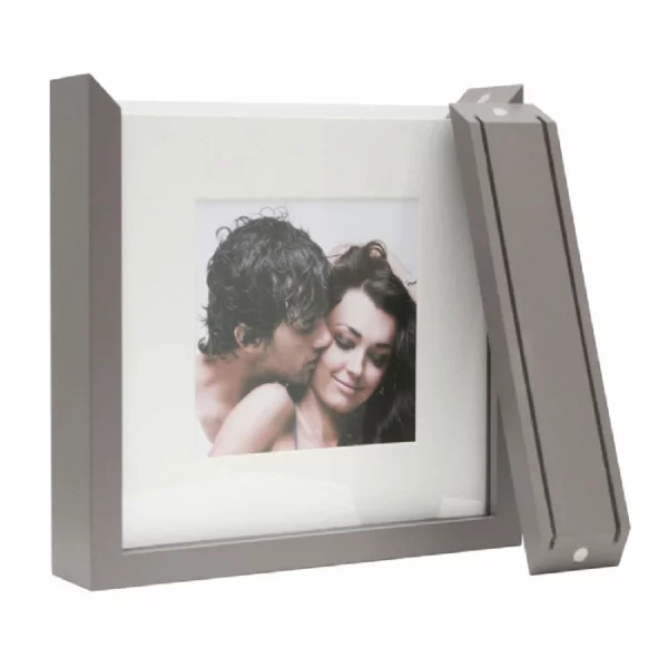 Fotodose mit Passepartouts und selbstklebendem Karton 13x13 cm | taupe | Normalglas (2 mm)