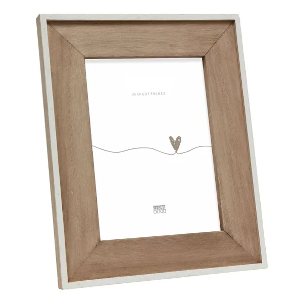 Schmaler Holz Bilderrahmen mit Holz-Passepartout 13x18 cm | weiß-braun | Normalglas (2 mm)