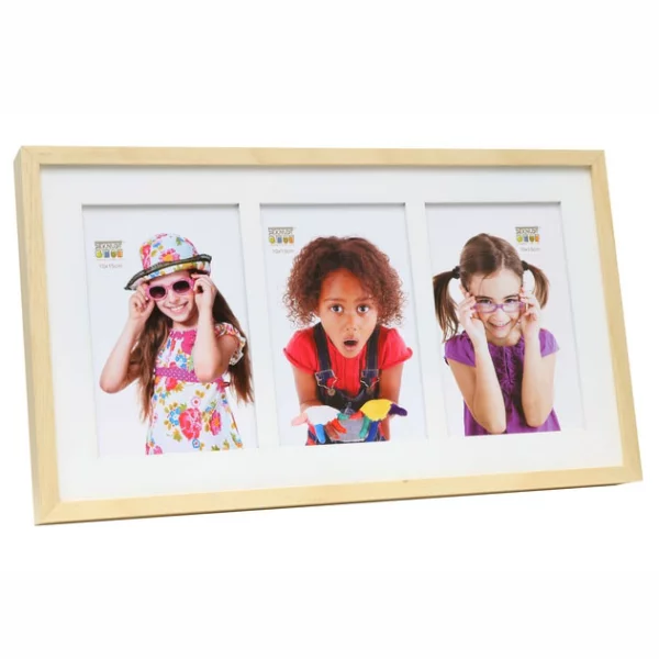 Cadre en bois Lea pour 3 images avec marie-louise blanche 3x13x18 cm | naturel | verre standard (2 mm)