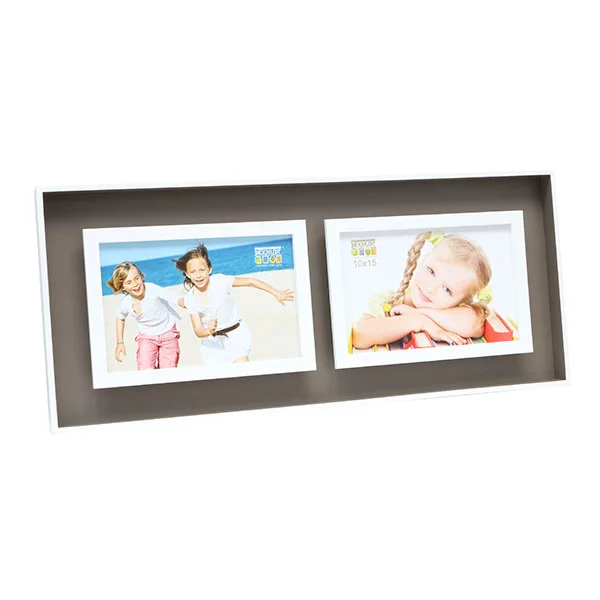 Cadre pour 2 photos effet de profondeur 2x10x15 cm | taupe | verre standard (2 mm)