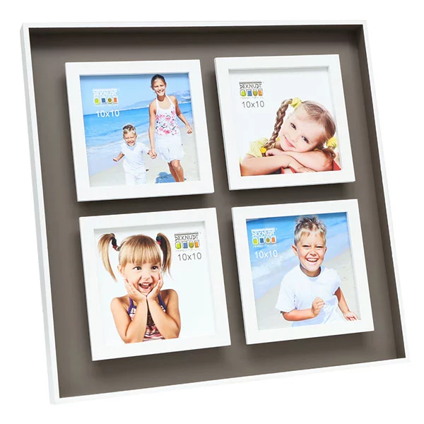 Fotorahmen für 4 Bilder mit Tiefeneffekt 10x10 cm | Taupe | Normalglas (2 mm)