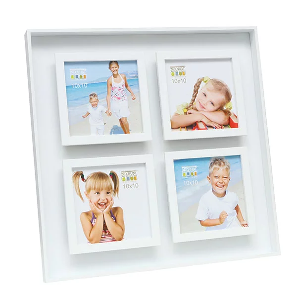 Fotorahmen für 4 Bilder mit Tiefeneffekt 10x10 cm | Weiß | Normalglas (2 mm)