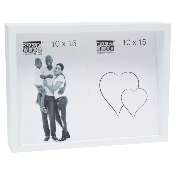 Fotorahmen mit schräger Rückwand für 2 Bilder 10x15 cm | Weiß | Normalglas (2 mm)