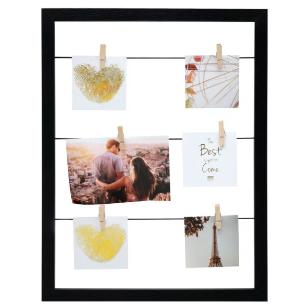 Tableau mémo (MDF) avec pinces à linge 30x40 cm | noir | sans verre, avec panneau arrière