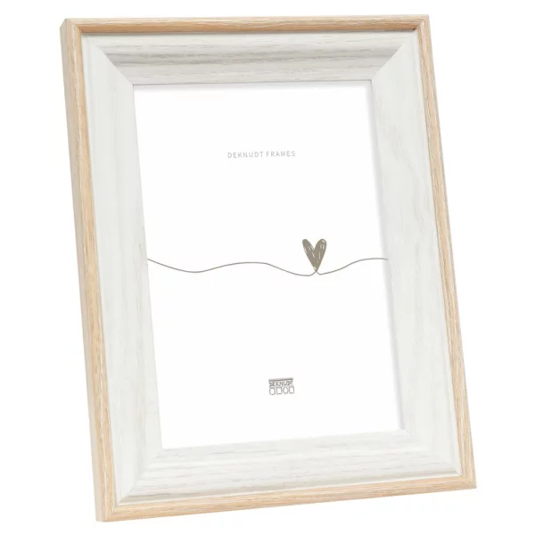 Cadre photo en bois blanc avec bord en bois coloré 10x15 cm | blanc-naturel | verre standard (2 mm)