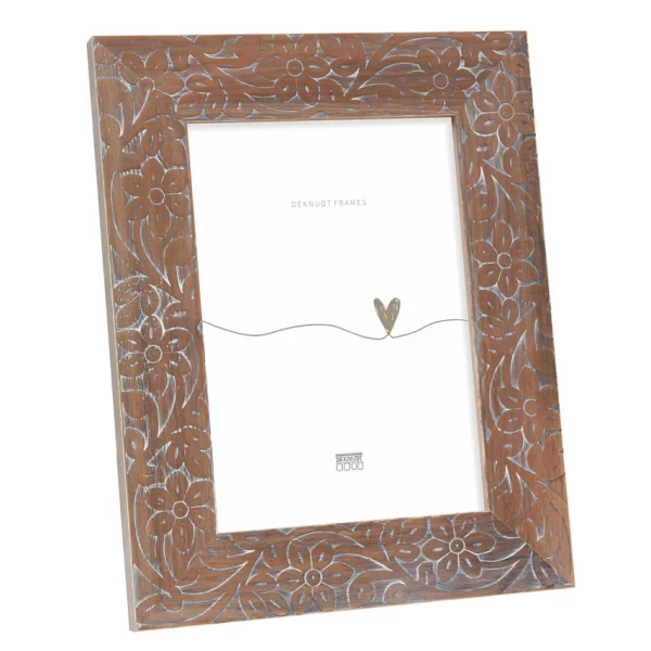 Cadre photo en bois avec motif floral 15x20 cm | brun | verre standard (2 mm)