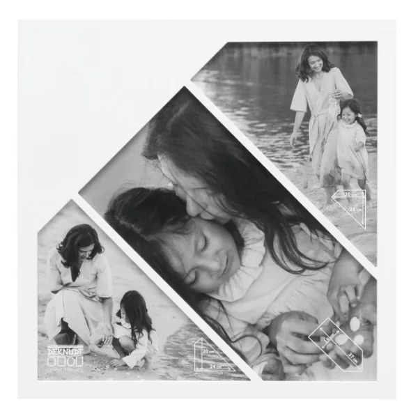 Cadre multi photos pour 3 photos avec disposition asymétrique des images ca. 16x37 cm, 2x20x24 cm | blanc | verre standard (2 mm)