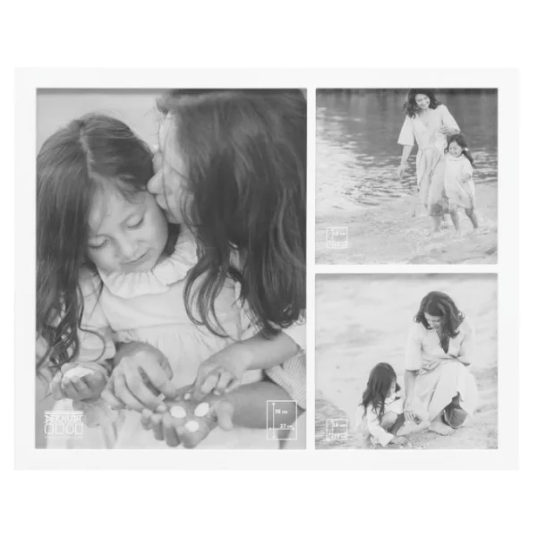 Cadre multi photos design pour 3 photos au look moderne 2x18x18 cm, 27x36 cm | blanc | verre standard (2 mm)