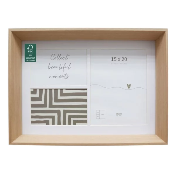 Cadre multi photos (MDF) Elise pour 3 photos 2x10x15 cm, 15x20 cm | naturel | verre standard (2 mm)