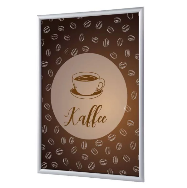 Cadre pour affiche, 25 mm, Set complet comprenant l'affiche: Café (français / anglais / allemand / espagnol) 21x29,7 cm (A4) | Allemand | verre synthétique mat (1 mm)