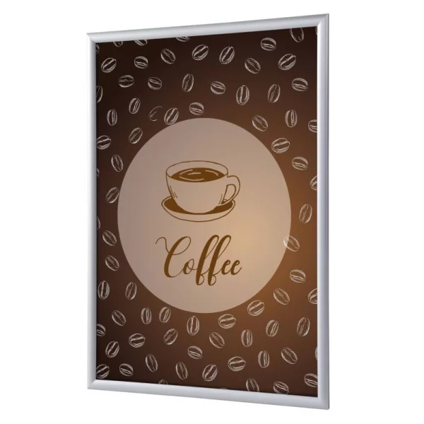Cadre pour affiche, 25 mm, Set complet comprenant l'affiche: Café (français / anglais / allemand / espagnol) 21x29,7 cm (A4) | Anglais | verre synthétique mat (1 mm)