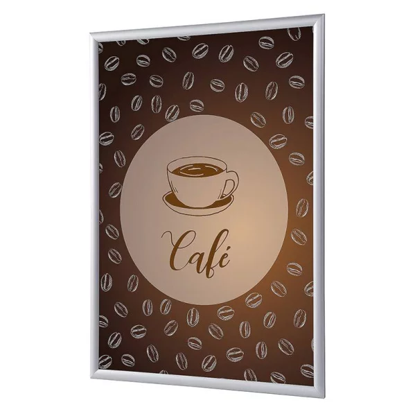 Cadre pour affiche, 25 mm, Set complet comprenant l'affiche: Café (français / anglais / allemand / espagnol) 21x29,7 cm (A4) | Français | verre synthétique mat (1 mm)