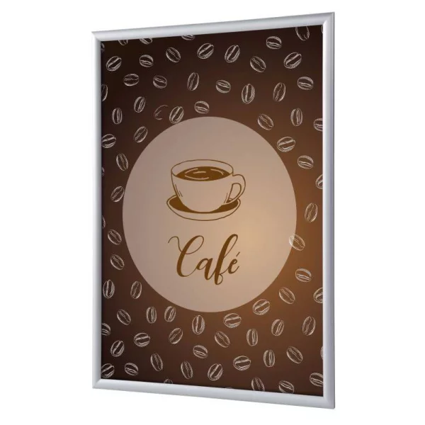 Cadre pour affiche, 25 mm, Set complet comprenant l'affiche: Café (français / anglais / allemand / espagnol) 21x29,7 cm (A4) | Espagnol | verre synthétique mat (1 mm)