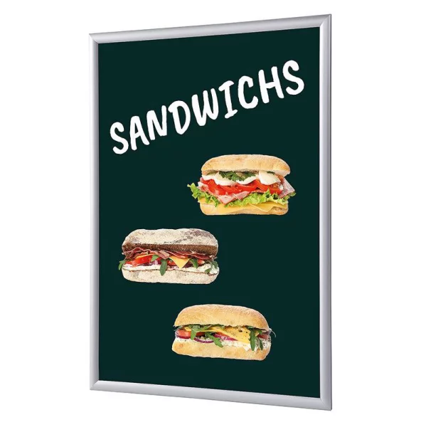 Cadre pour affiche, 25 mm, Set complet comprenant l'affiche: Sandwichs (français / anglais / espagnol) 21x29,7 cm (A4) | Français | verre synthétique mat (1 mm)