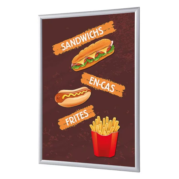 Cadre pour affiche, 25 mm, Set complet comprenant l'affiche: Collations (français / anglais / allemand / espagnol) 21x29,7 cm (A4) | Français | verre synthétique mat (1 mm)
