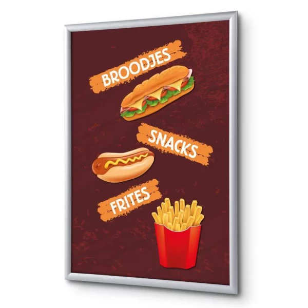 Kliklijst 25 mm, Complete Set inclusief poster: Snacks (Nederlands / Engels / Duits) 21x29,7 cm (A4) | Nederlands | kunstglas, gematteerd (1 mm)