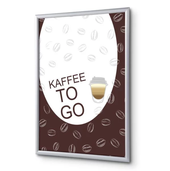 Cadre pour affiche, 25 mm, Set complet comprenant l'affiche: Café à Emporter (français / anglais / allemand / espagnol) 21x29,7 cm (A4) | Allemand | verre synthétique mat (1 mm)