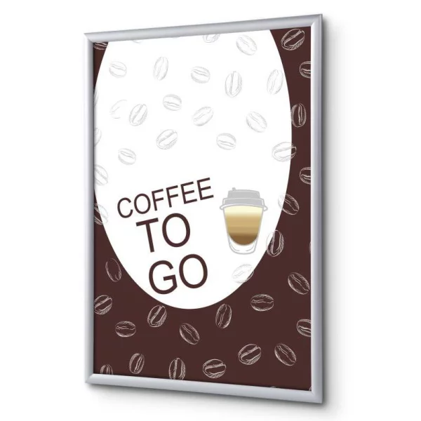 Cadre pour affiche, 25 mm, Set complet comprenant l'affiche: Café à Emporter (français / anglais / allemand / espagnol) 21x29,7 cm (A4) | Anglais | verre synthétique mat (1 mm)